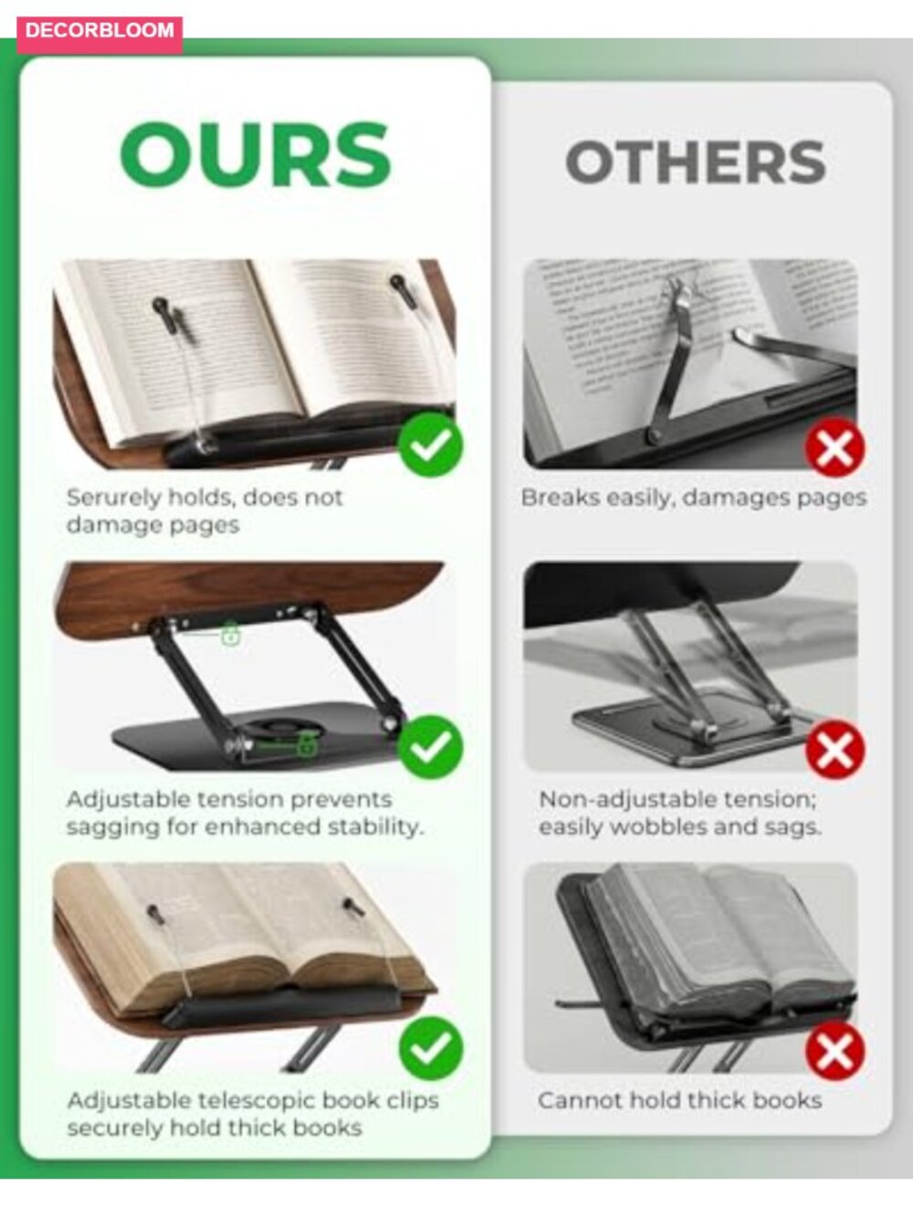 Foldable Book Stand 360 Rotating Adjustable Height Portable Reading Holder - Picture 3 of 5